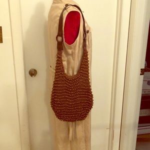 Brown beaded hobo bag